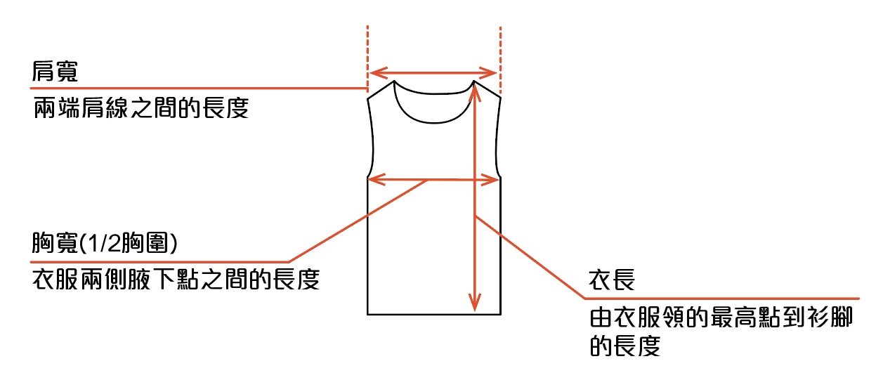 無袖背心量度尺寸